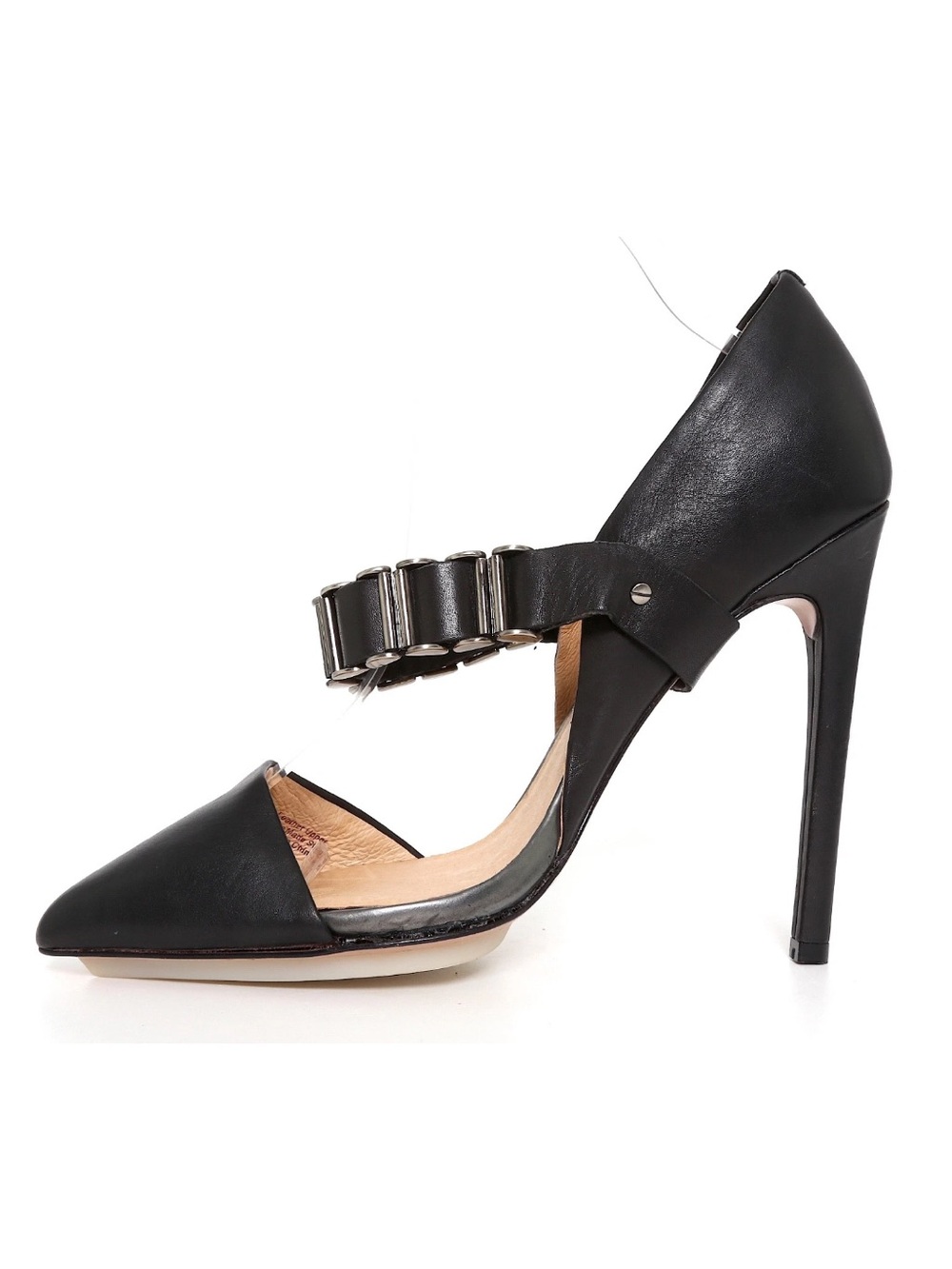 L.A.M.B. | Women’s Black Leather Pointed-Toe Tyna Chain Strap Pumps Heels Sz 6.5